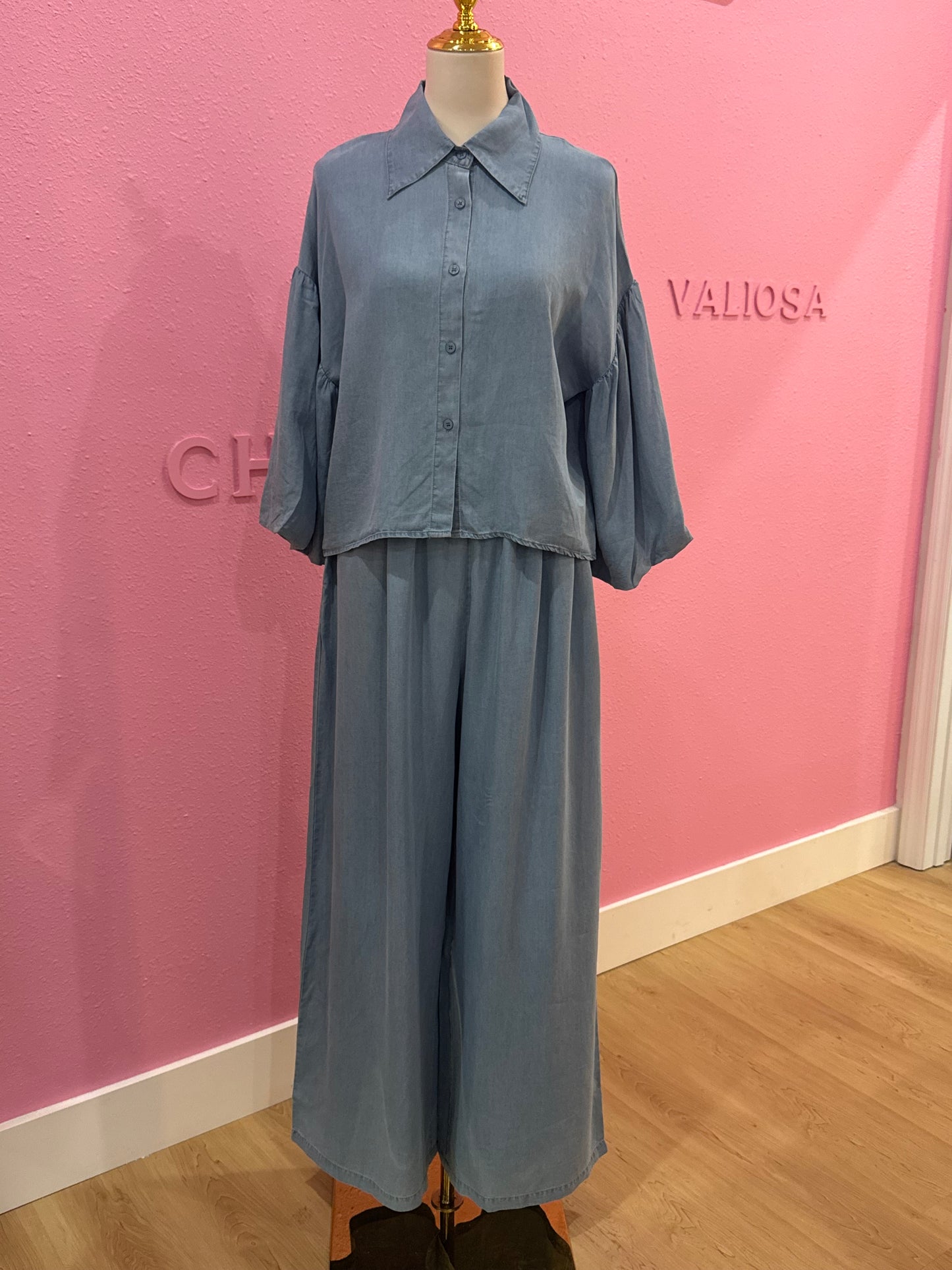 Denim Bubble Sleeve Top