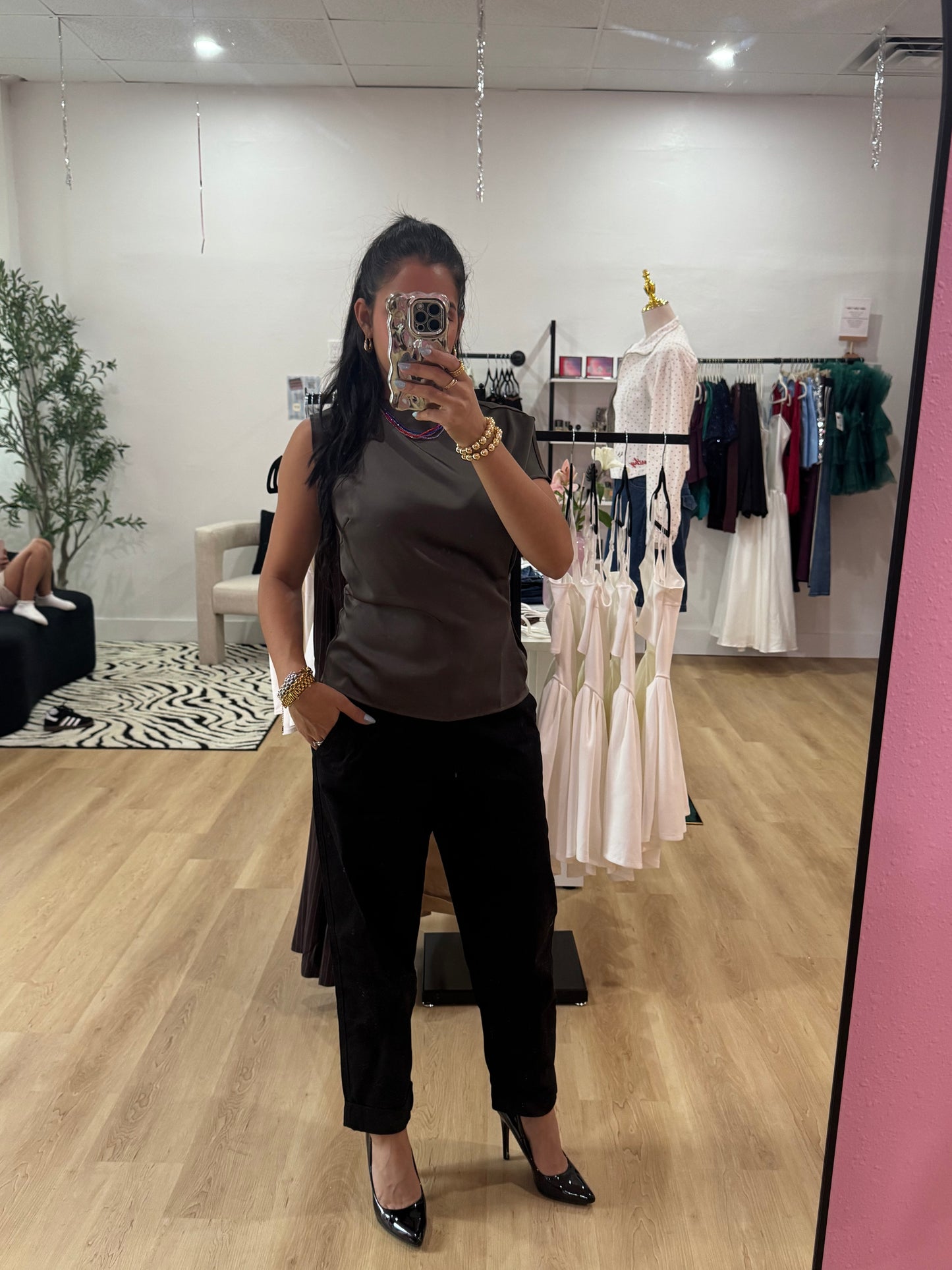 Charcoal Satin Blouse