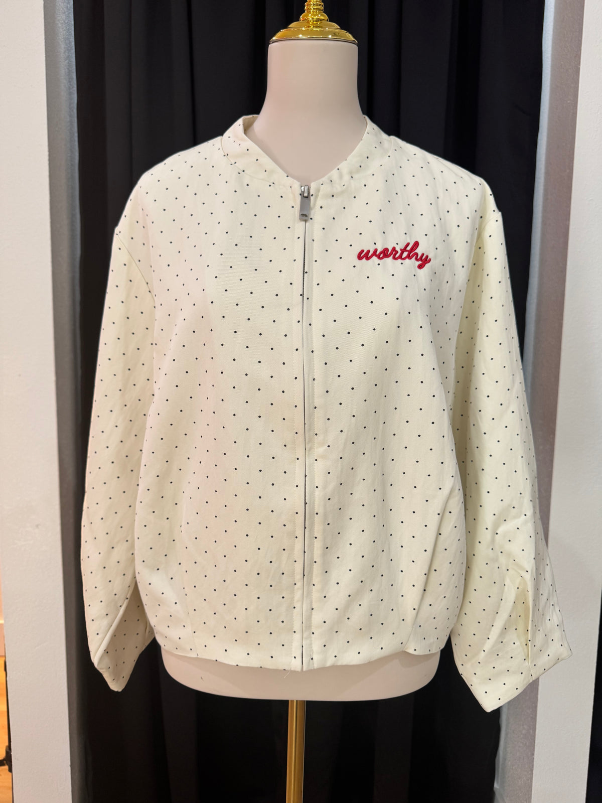 Worthy Polka Dot Bomber Jacket