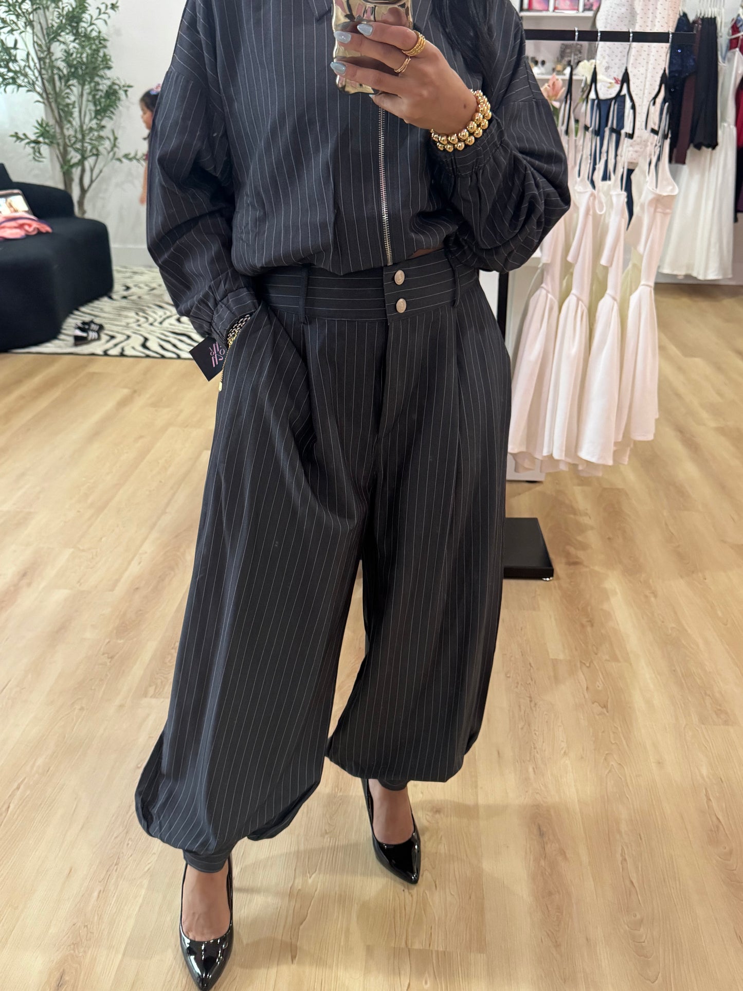 Gray Pinstripe Balloon Pant