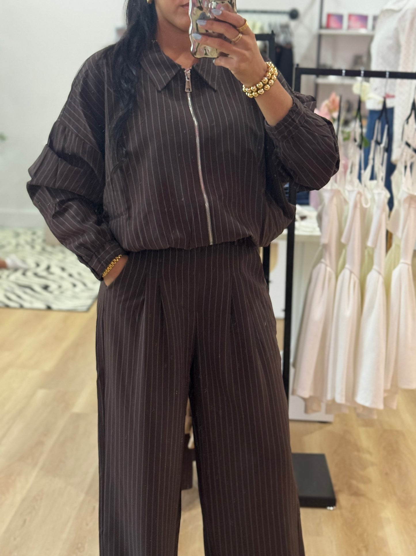 Pinstripe  Bomber Jacket