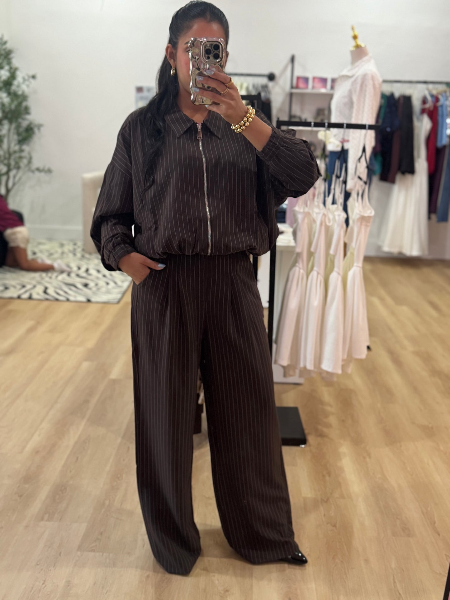 Pinstripe  Bomber Jacket