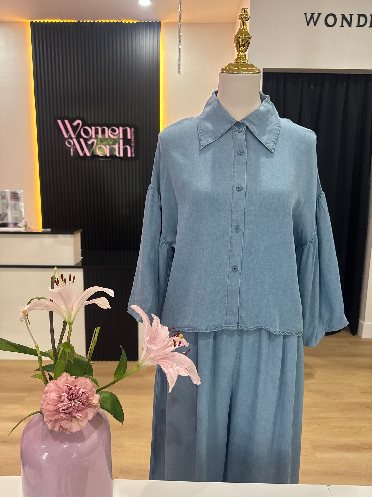 Denim Bubble Sleeve Top