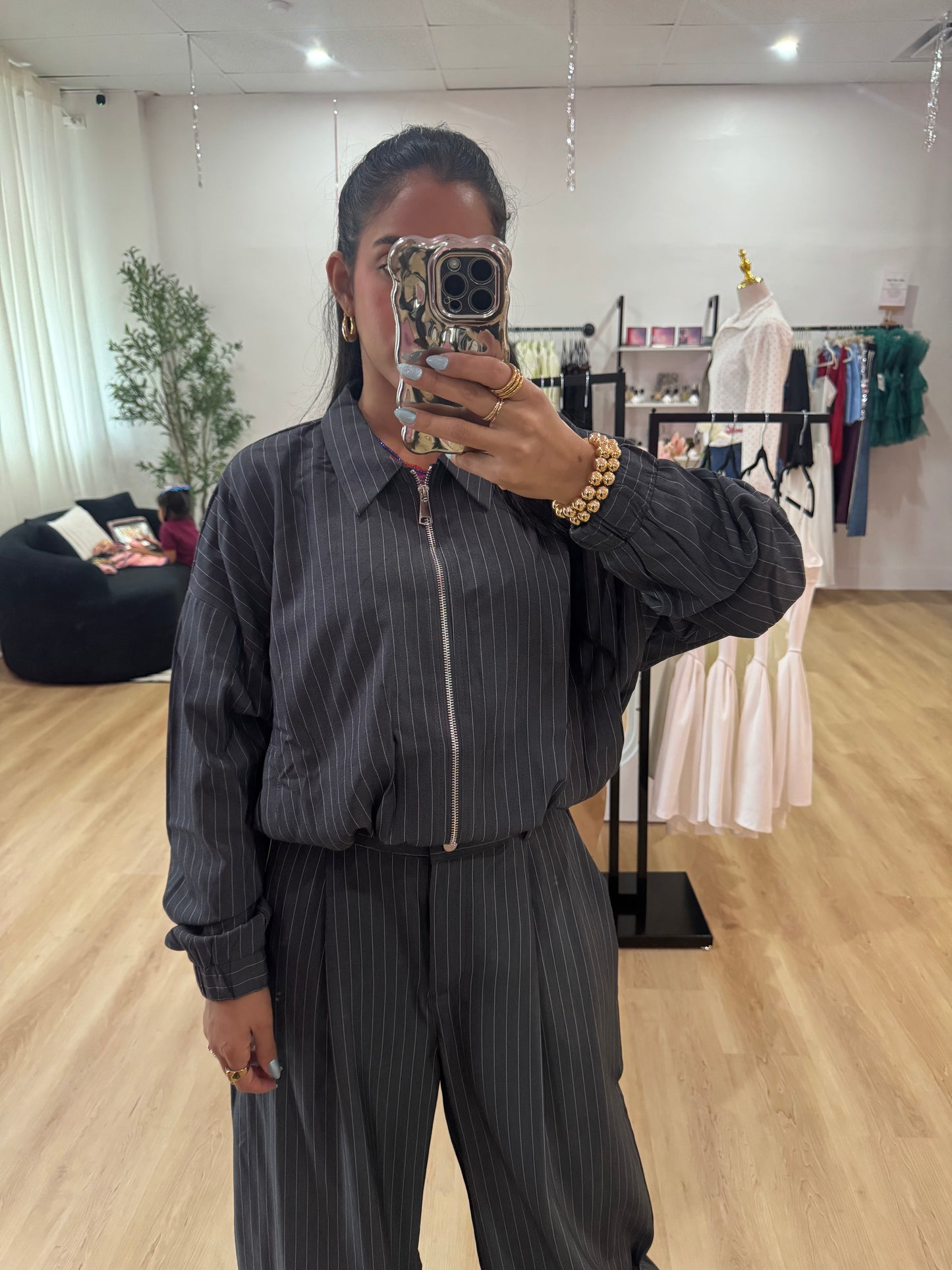 Pinstripe  Bomber Jacket