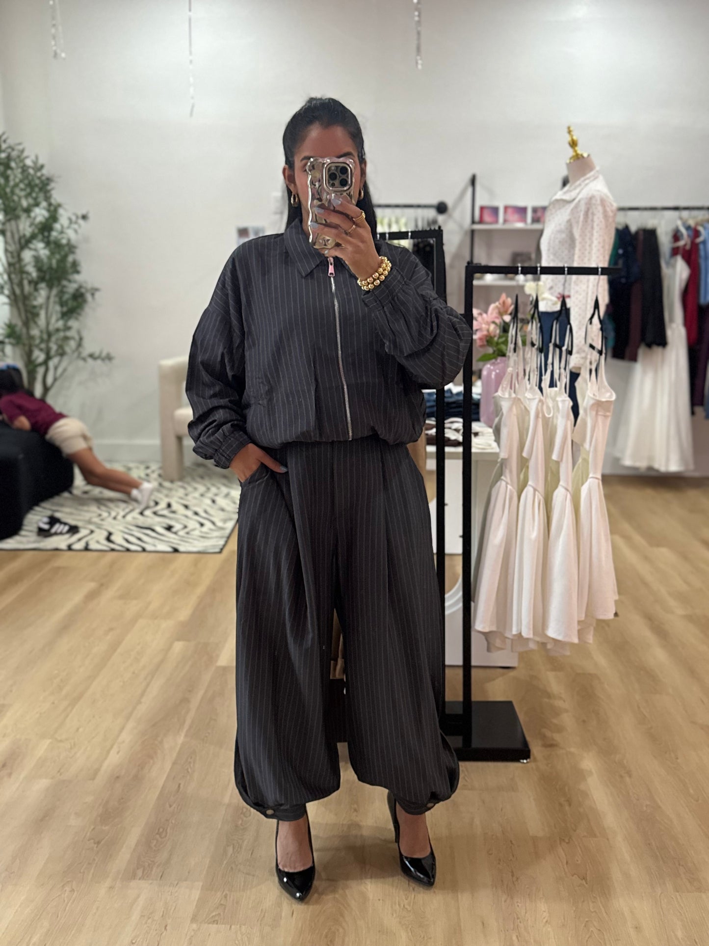 Gray Pinstripe Balloon Pant