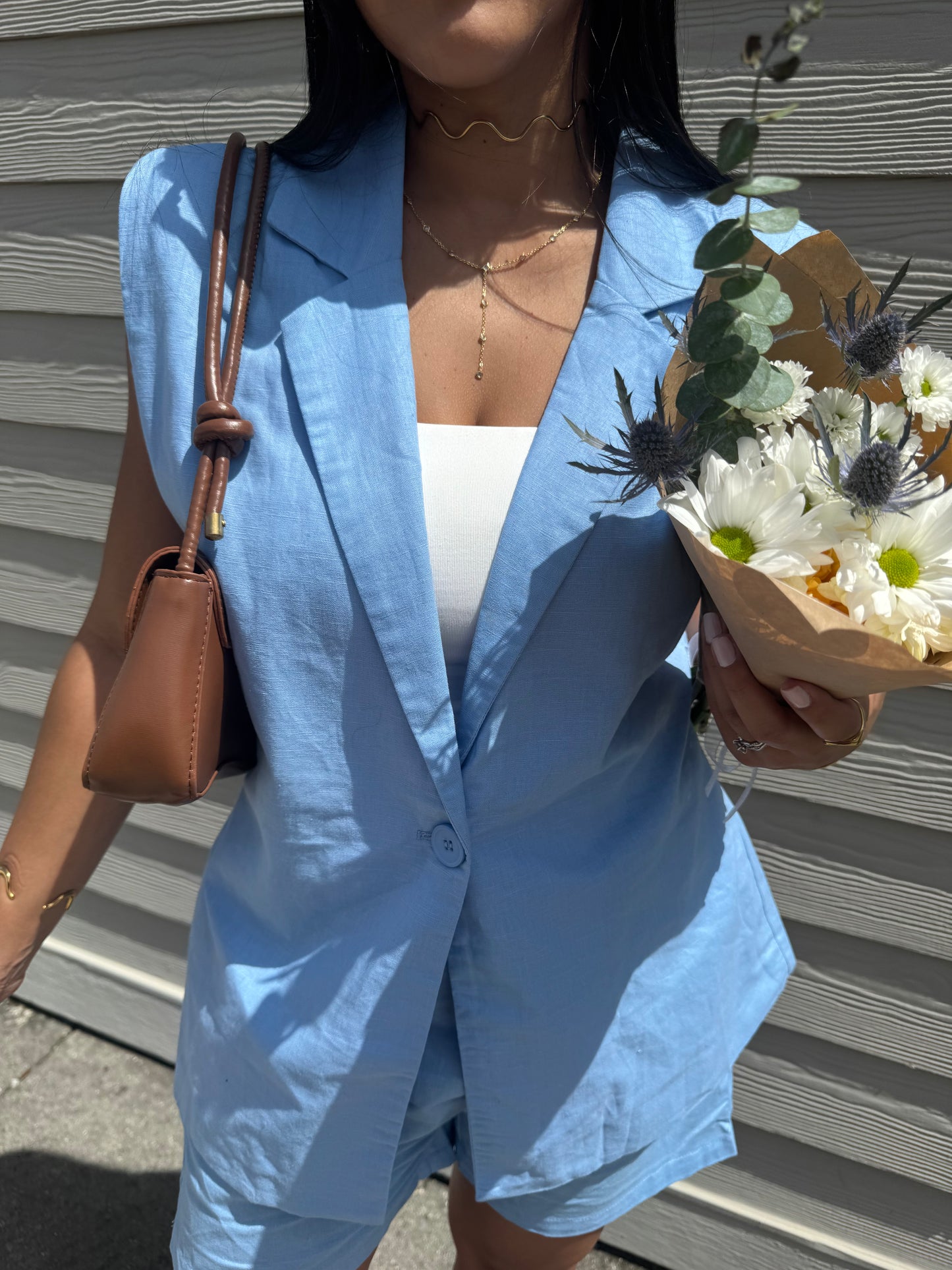 Sky blue linen vest