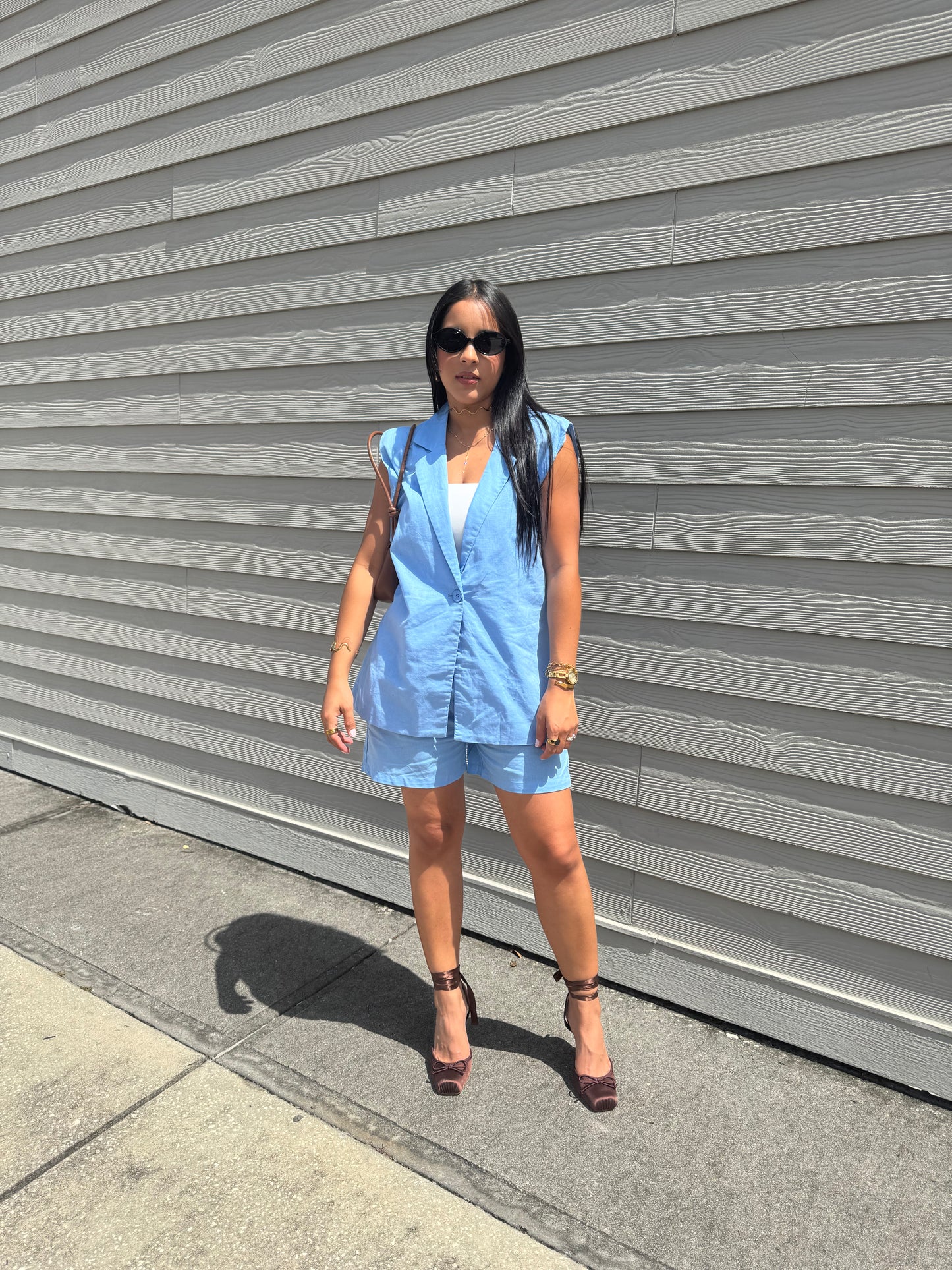 Sky blue linen vest