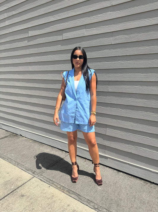 Sky blue linen vest