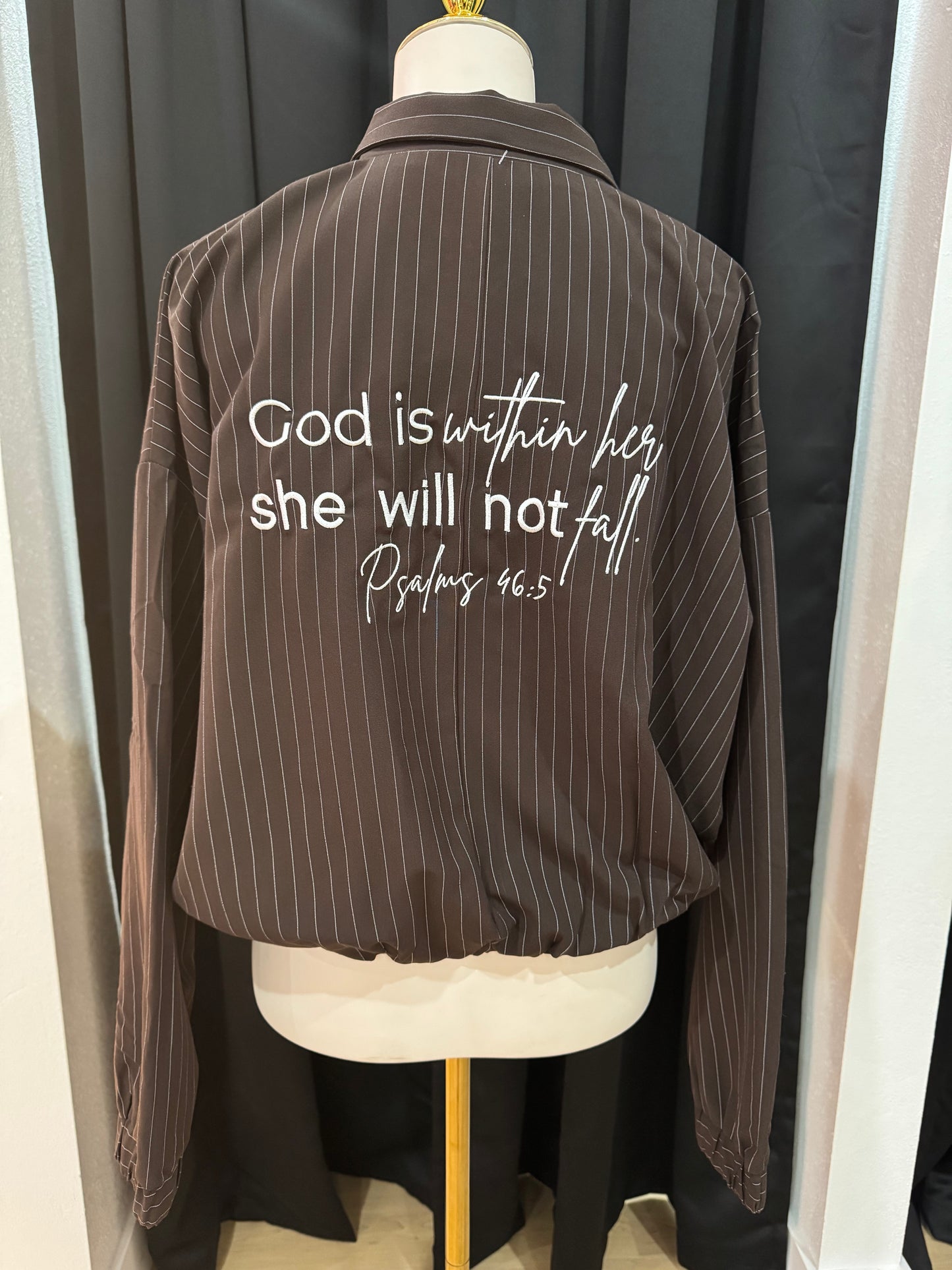 Psalms 46:5 Pinstripe Bomber Jacket