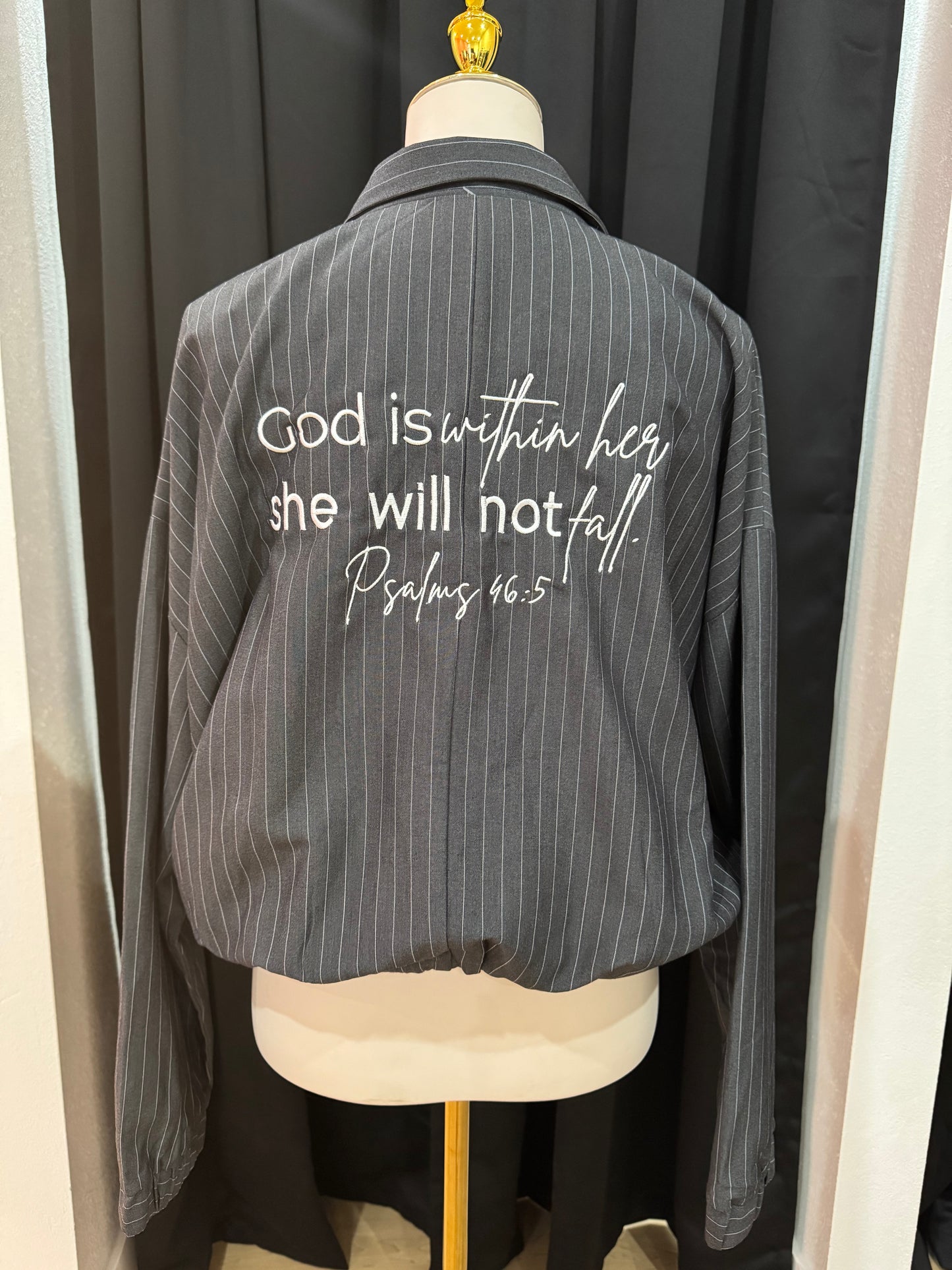 Psalms 46:5 Pinstripe Bomber Jacket